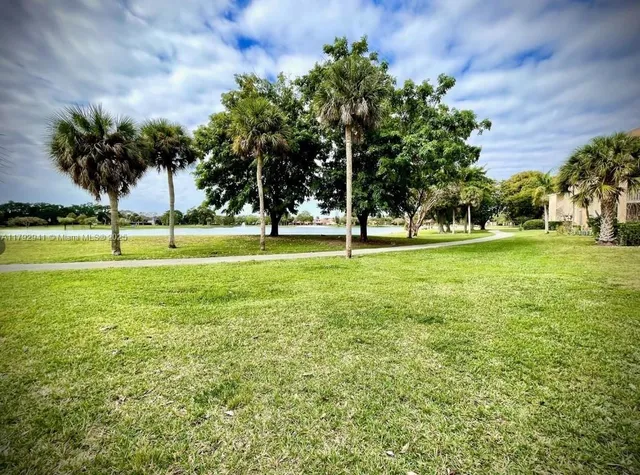 a big yard with lots of green space and palm trees