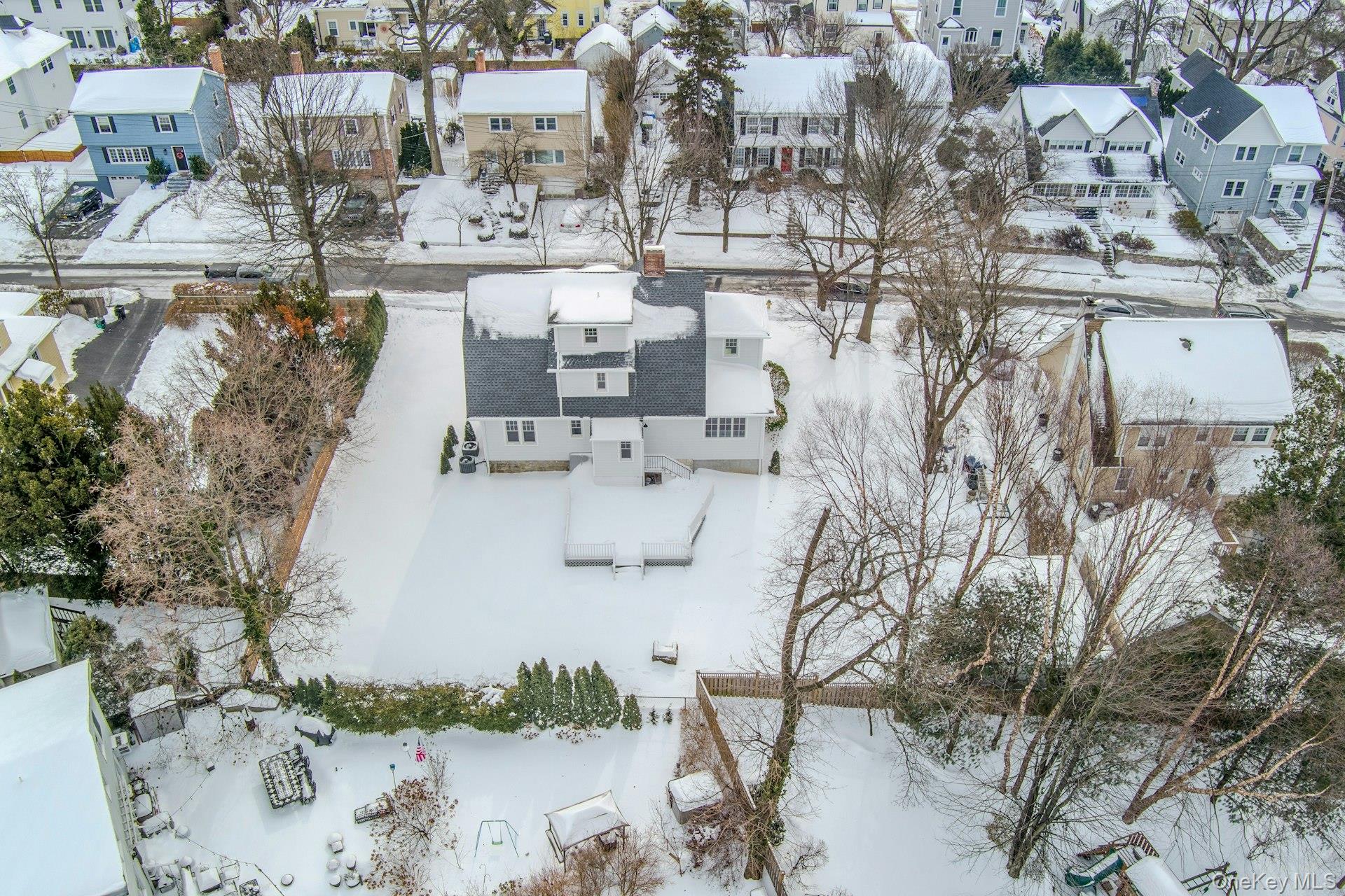 5 Henry Street Tuckahoe, NY 10707 - Photo 29 of 34 Aerial view highlights the double lot property with level yard and detached two car garage.
