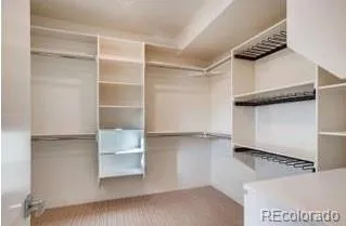 a view of walk in closet with empty racks