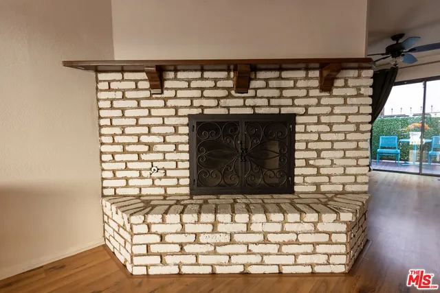 a living room with a fireplace