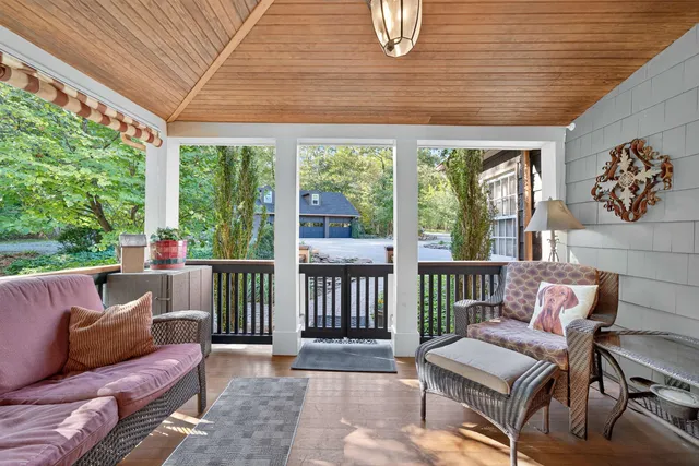 a balcony with furniture