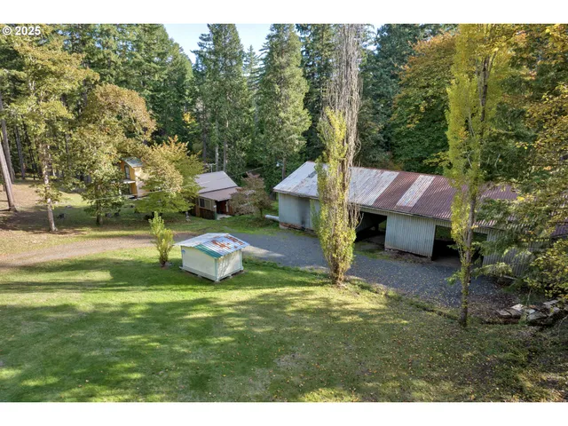 a view of a garden with an outdoor space