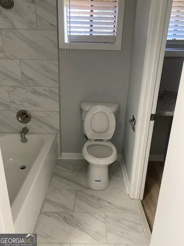 a bathroom with a toilet and a bathtub
