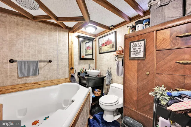 a bathroom with a toilet a sink and bathtub