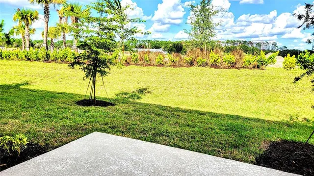 a view of an ocean and a yard