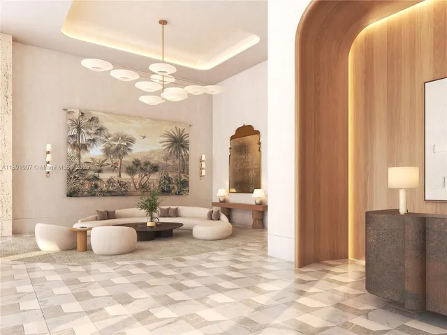 a room with a mirror and a lamp