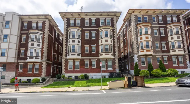 a front view of a multi story building