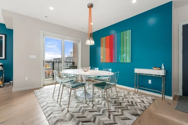 a dinning table and chairs in a room