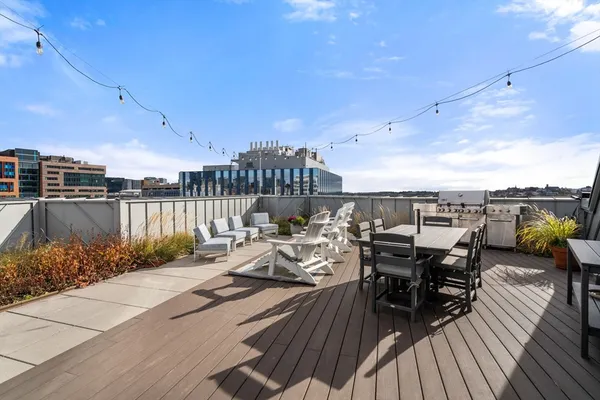 a view of a terrace with seating area