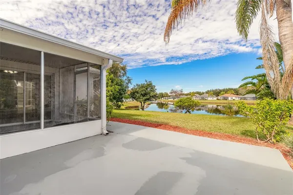 a view of a swimming pool with an outdoor space