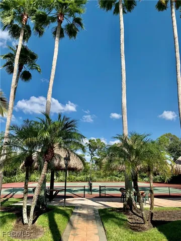 a view of a swimming pool with a garden