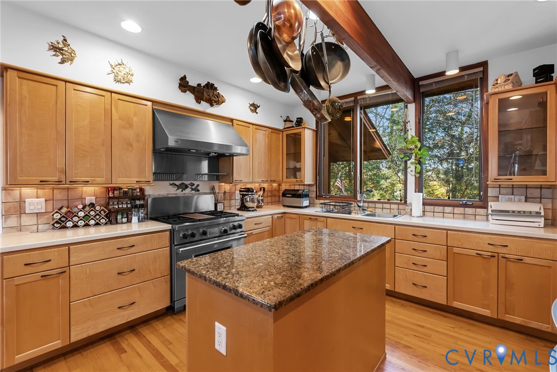 701 Colony Trail Lanexa, VA 23089 - Photo 32 of 50 a kitchen with stainless steel appliances granite countertop a sink a stove and a wooden floors