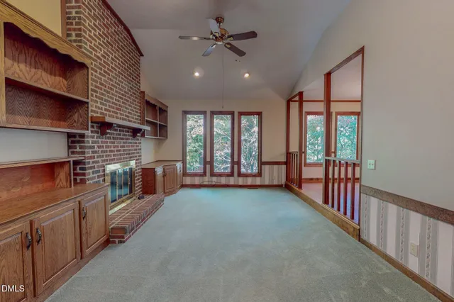 a hallway with a large window