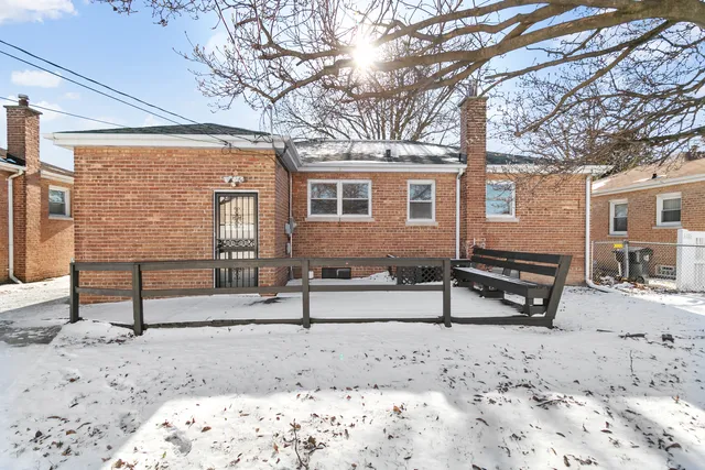a view of a backyard with a large tree