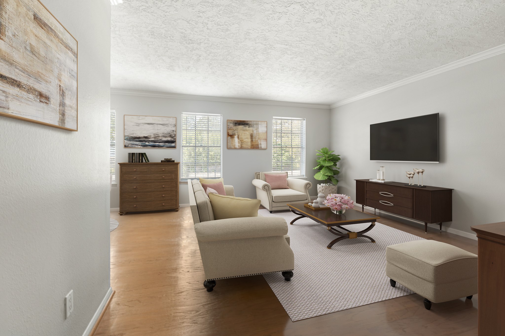 355 North Post Oak Lane, Unit 742 Houston, TX 77024 - Photo 5 of 18 a living room with furniture and a flat screen tv