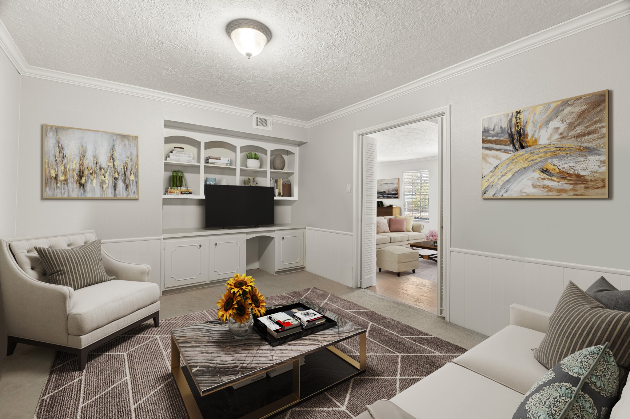 355 North Post Oak Lane, Unit 742 Houston, TX 77024 - Photo 9 of 18 a living room with furniture and a flat screen tv