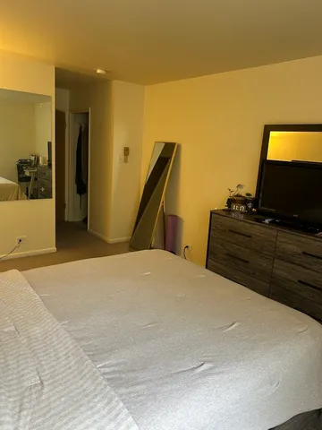 a bedroom with a bed and furniture