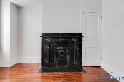 a living room with a fireplace