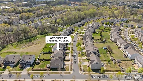an aerial view of residential houses with outdoor space