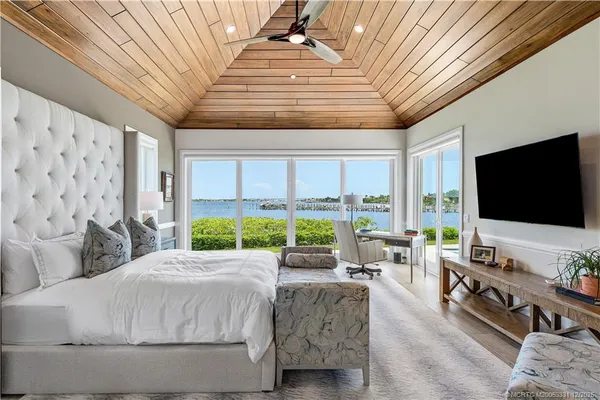 a view of a lake with a city view