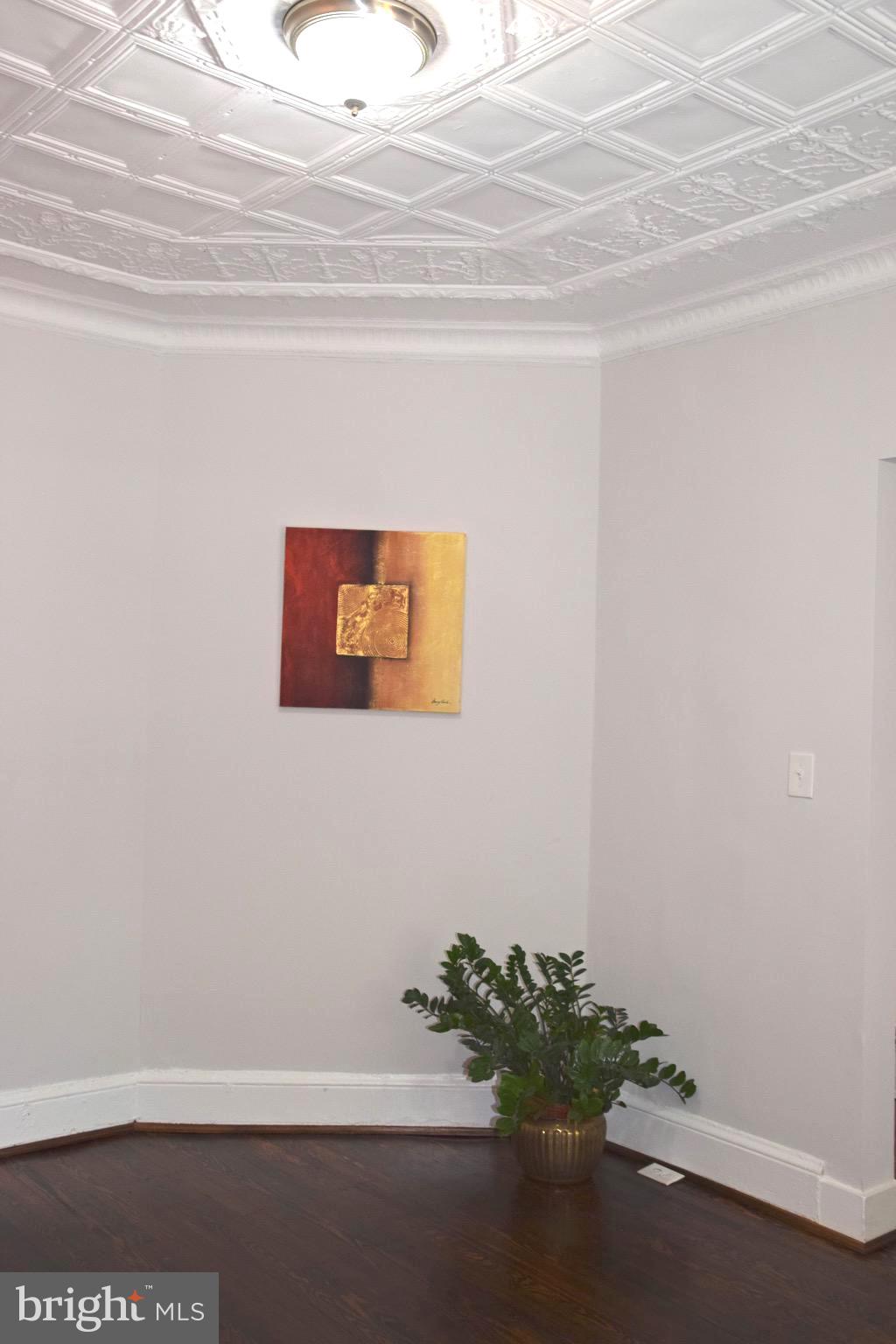 607 Columbia Road Northwest Washington, DC 20001 - Photo 11 of 48 Living room with elegant pressed tin ceiling