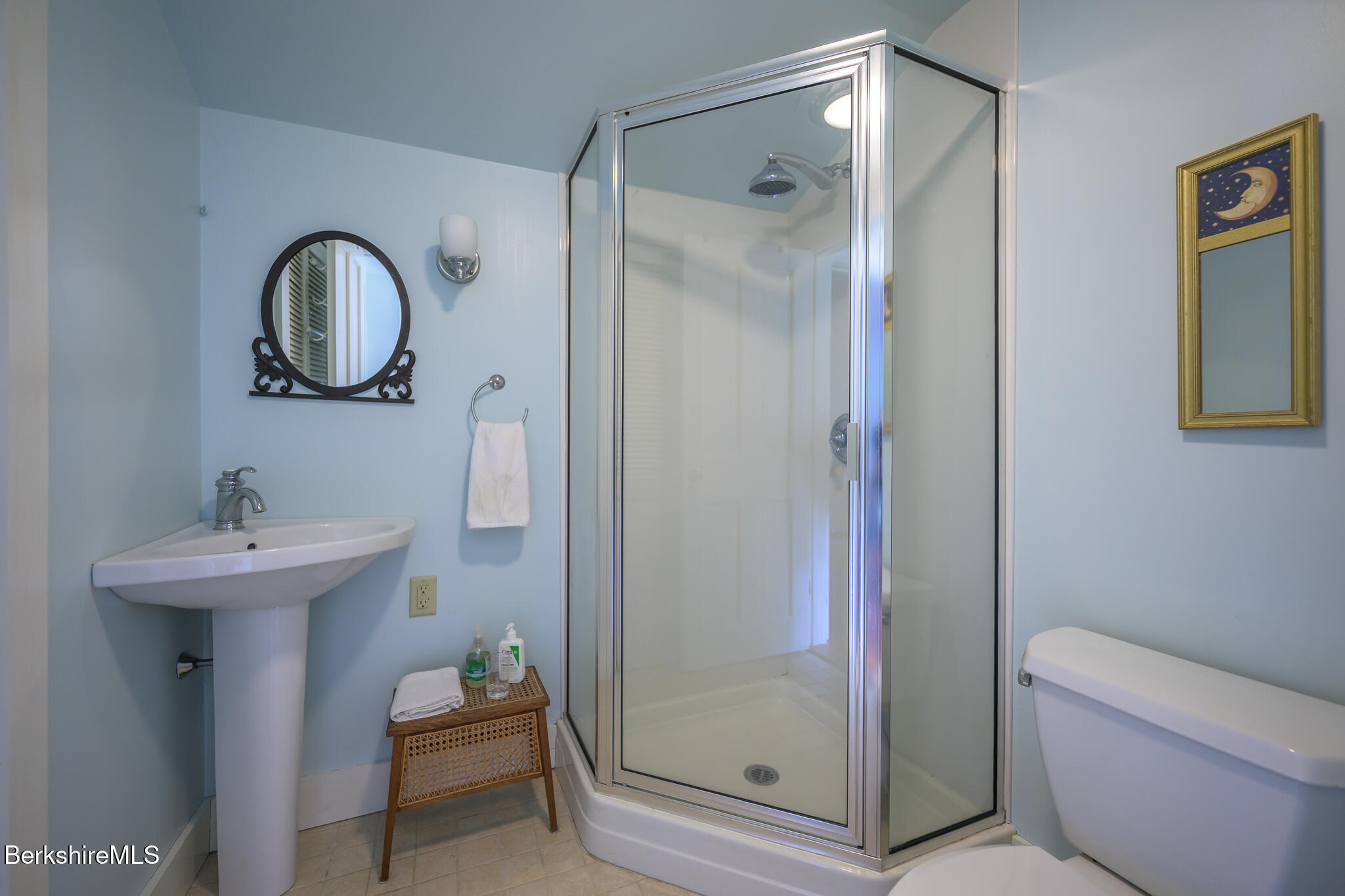 11 Sergeant Street Stockbridge, MA 01262 - Photo 49 of 52 a bathroom with a sink mirror toilet and shower