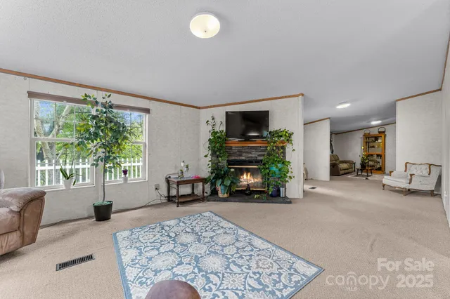 a view of livingroom with furniture and a fireplace
