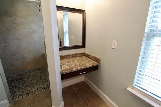 a bathroom with a window