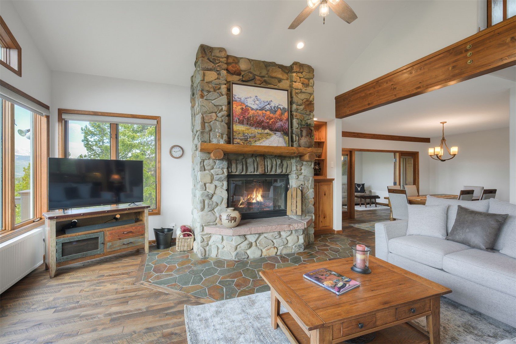 2542 Boreas Pass Road Breckenridge, CO 80424 - Photo 6 of 33 a living room with furniture a flat screen tv and a fireplace