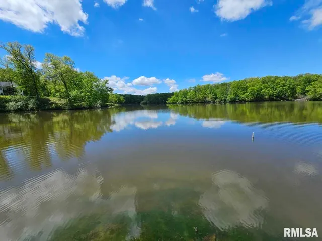 a view of a lake with houses in the background