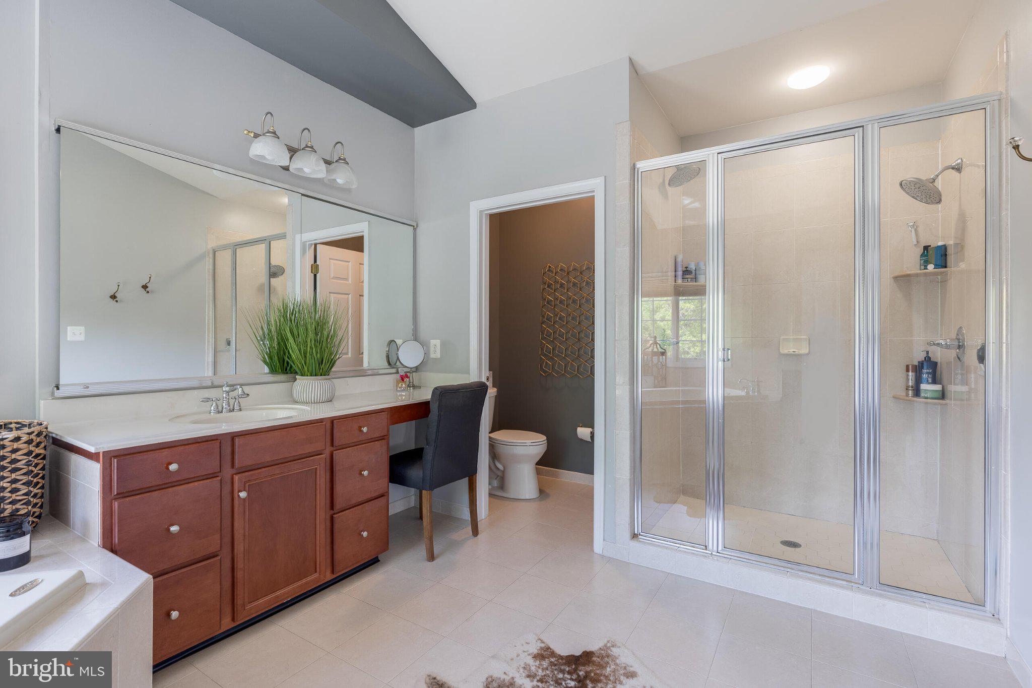 25554 Mimosa Tree Court Chantilly, VA 20152 - Photo 55 of 85 a bathroom with a double vanity sink mirror and shower