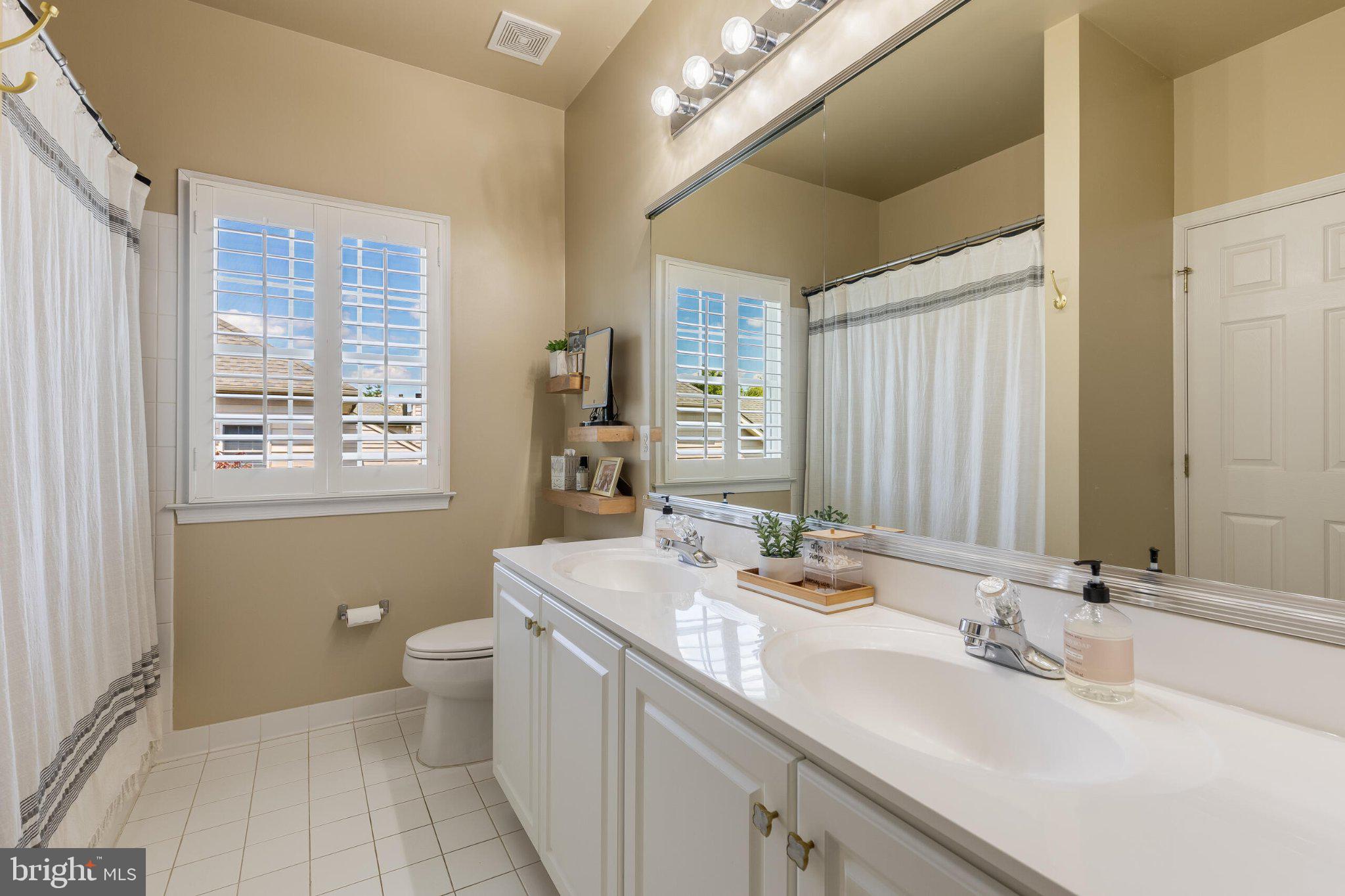25554 Mimosa Tree Court Chantilly, VA 20152 - Photo 59 of 85 a bathroom with a double vanity sink a toilet and a mirror