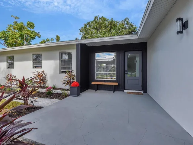 front view of a house with an outdoor space