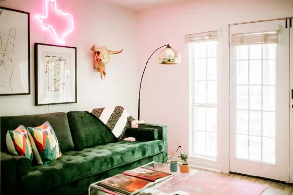 a living room with furniture and a window