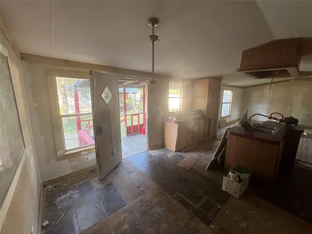 a view of a room with a window