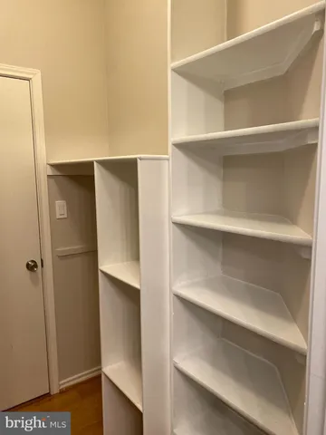 a view of walk in closet with empty racks