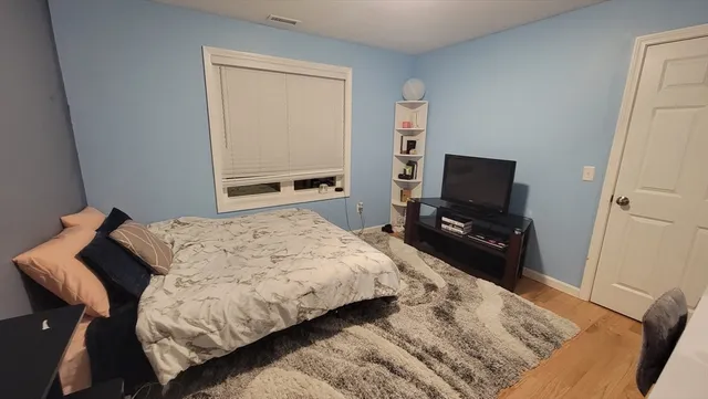 a bedroom with a bed television and a bed