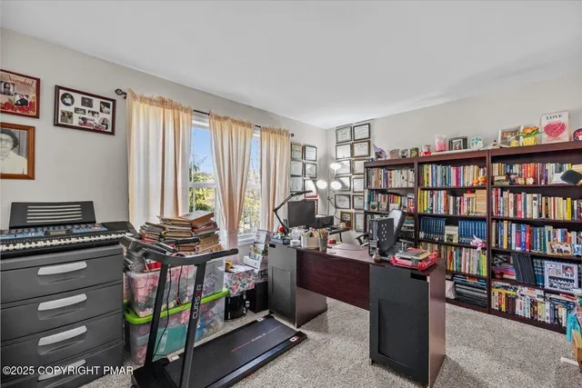 a room with furniture and a book shelf