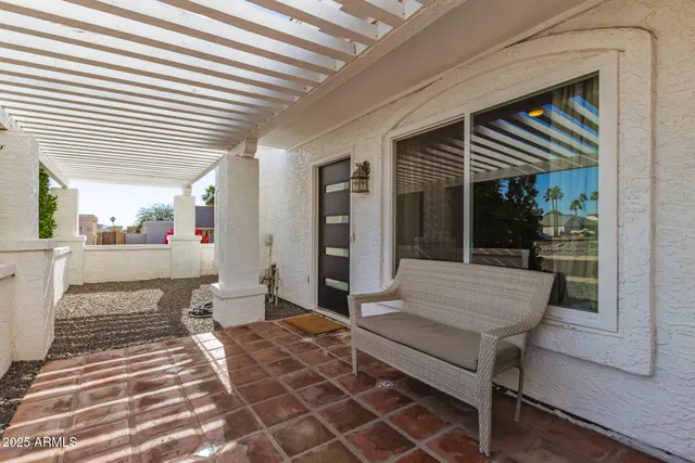 a outdoor space with a large window