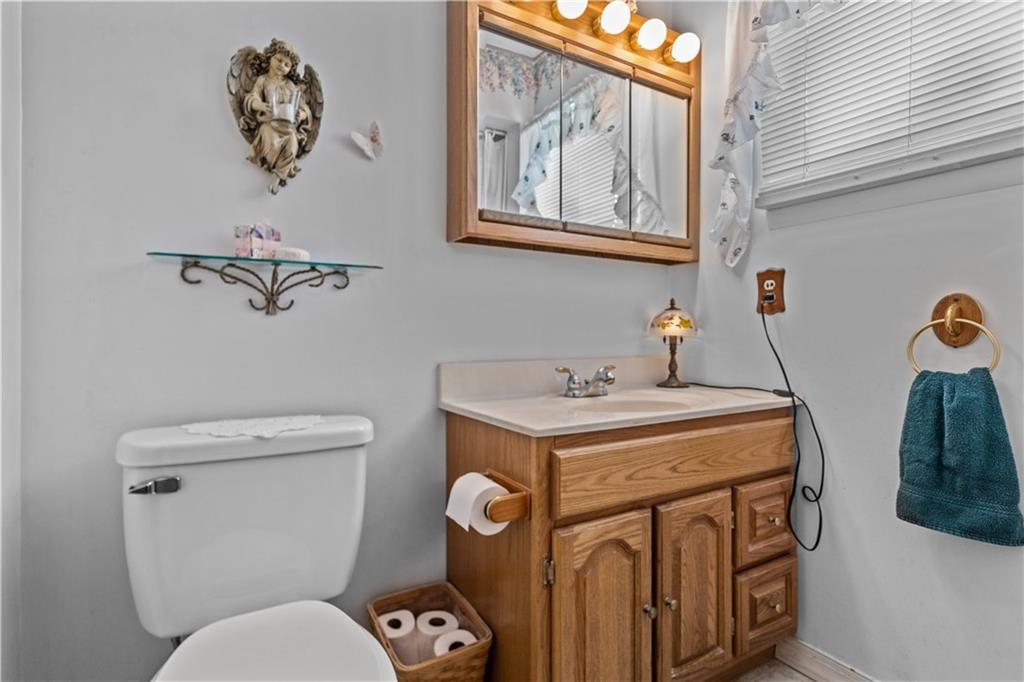 153 George Street Rochester, PA 15074 - Photo 10 of 25 a bathroom with a toilet a sink and a mirror