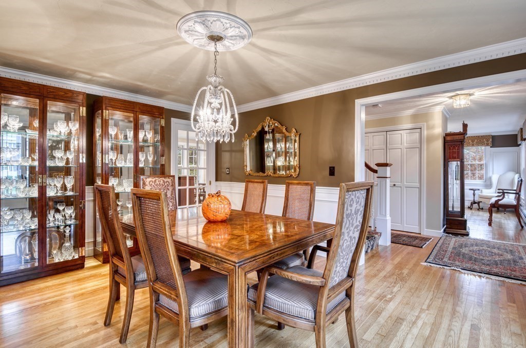 20 Clark Circle Hanover, MA 02339 - Photo 10 of 35 a view of a dining room with furniture a chandelier and wooden floor