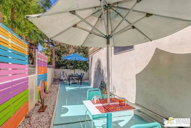 a outdoor view with a sitting space