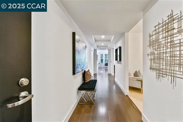 a hallway with wooden floor
