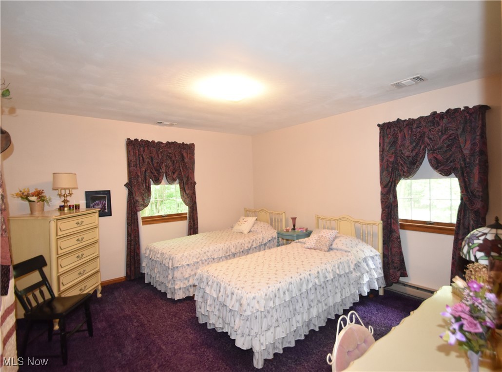 11676 Lisbon Road Salem, OH 44460 - Photo 17 of 38 Bedroom featuring multiple windows, dark colored carpet, and baseboard heating