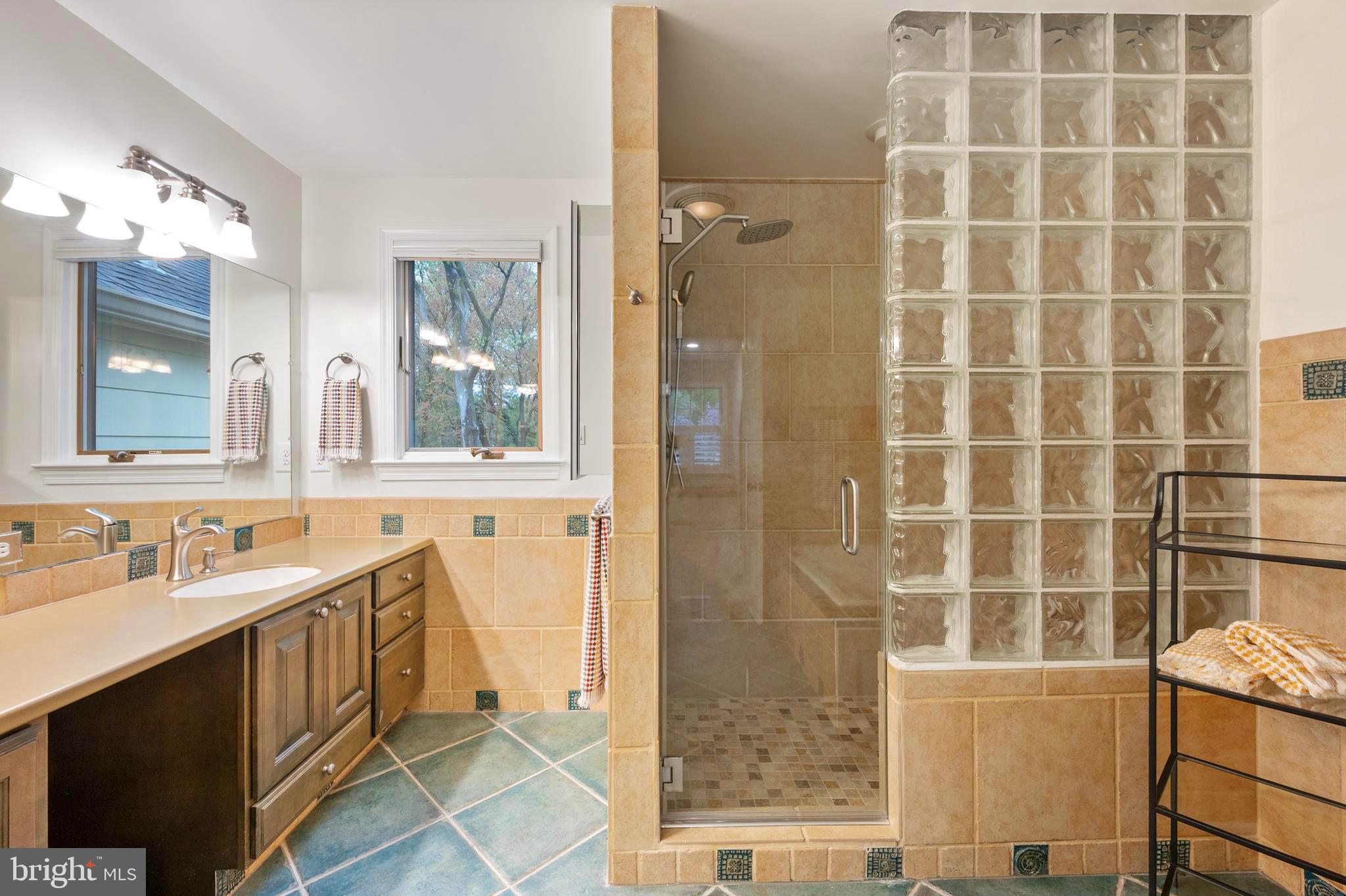 902 Emerald Drive Alexandria, VA 22308 - Photo 29 of 97 a bathroom with a double vanity sink a mirror and a shower