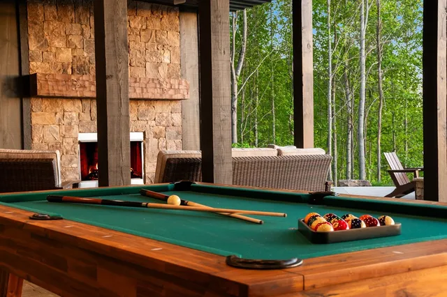 a view of a balcony with furniture