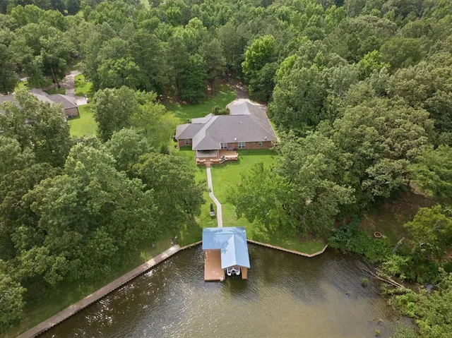 an aerial view of a yard with a slide