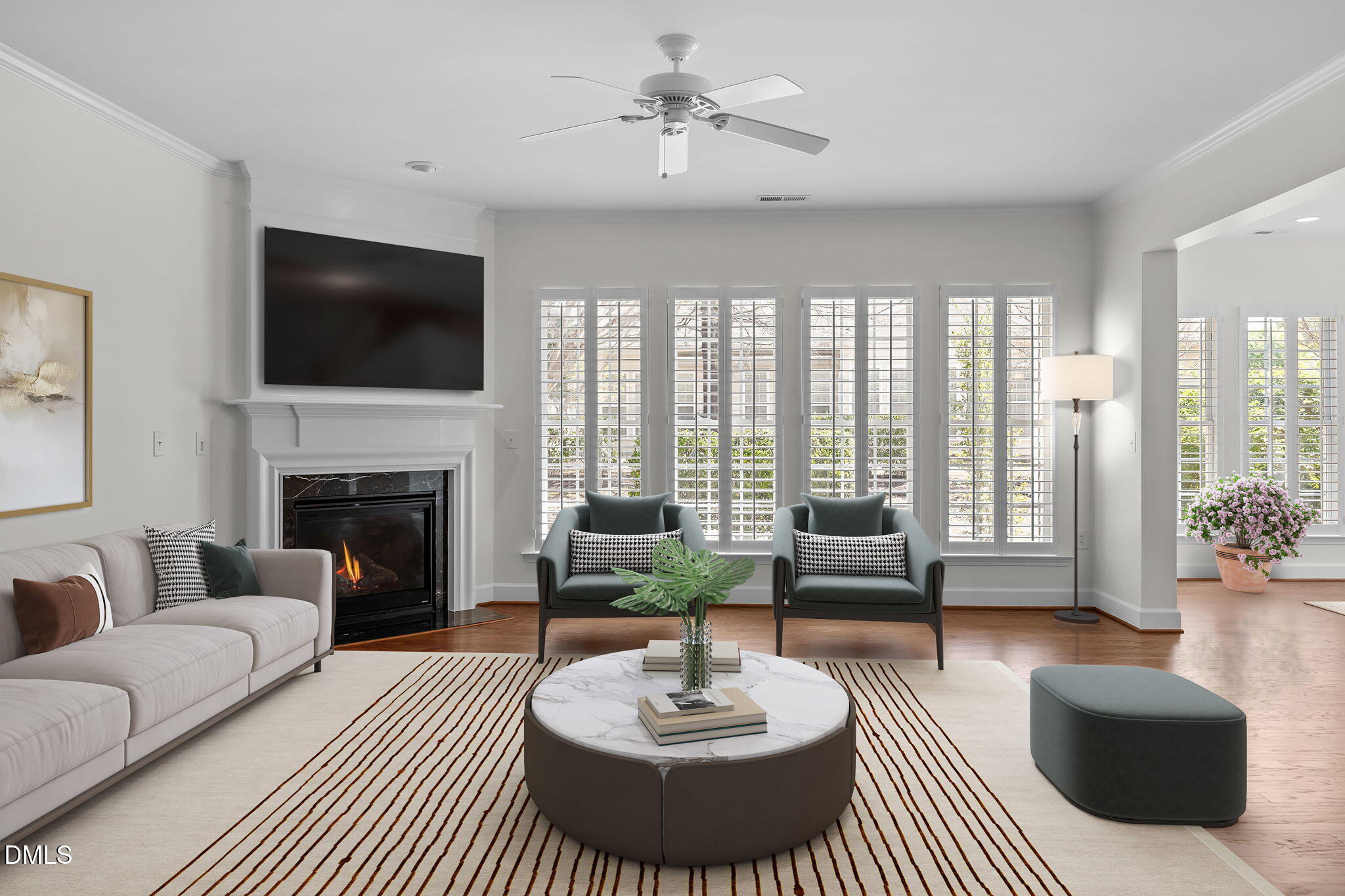 268 Beckingham Loop Cary, NC 27519 - Photo 3 of 36 a living room with furniture fireplace and a flat screen tv
