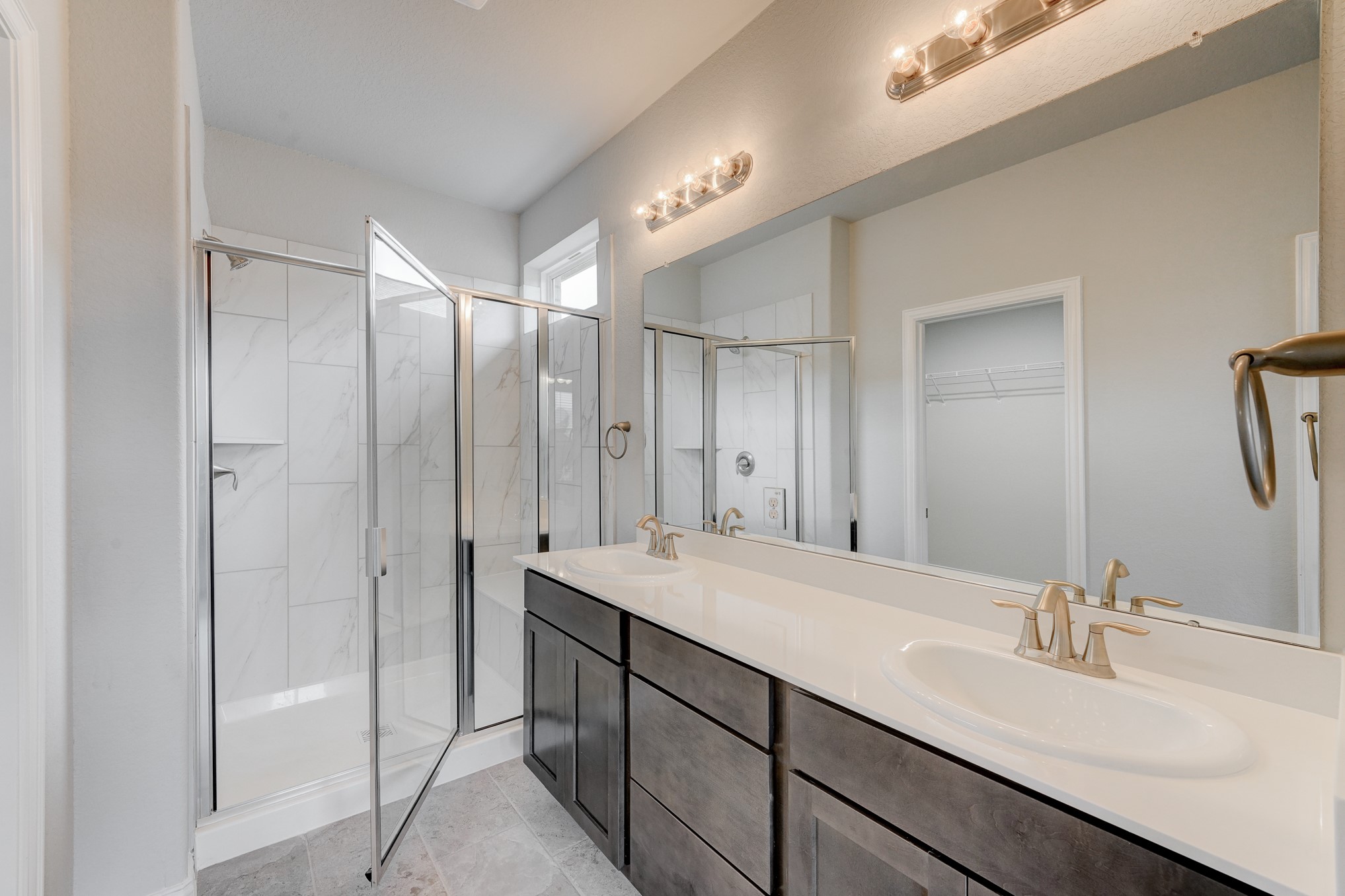 1229 Red Hills Drive Rosharon, TX 77583 - Photo 15 of 29 a bathroom with a double vanity sink mirror and shower