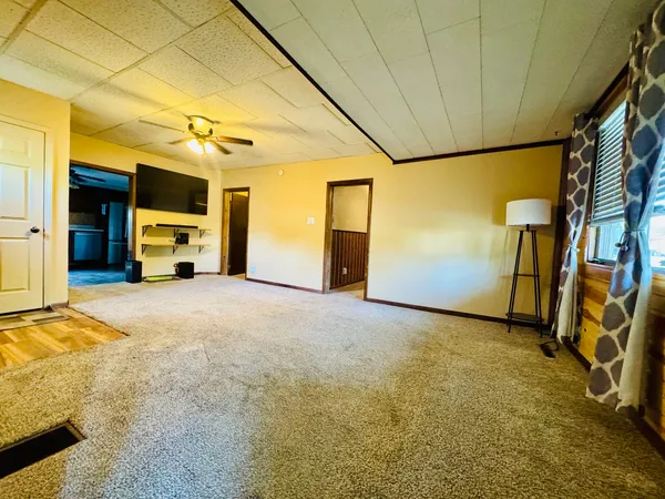 a view of a big room with painted walls